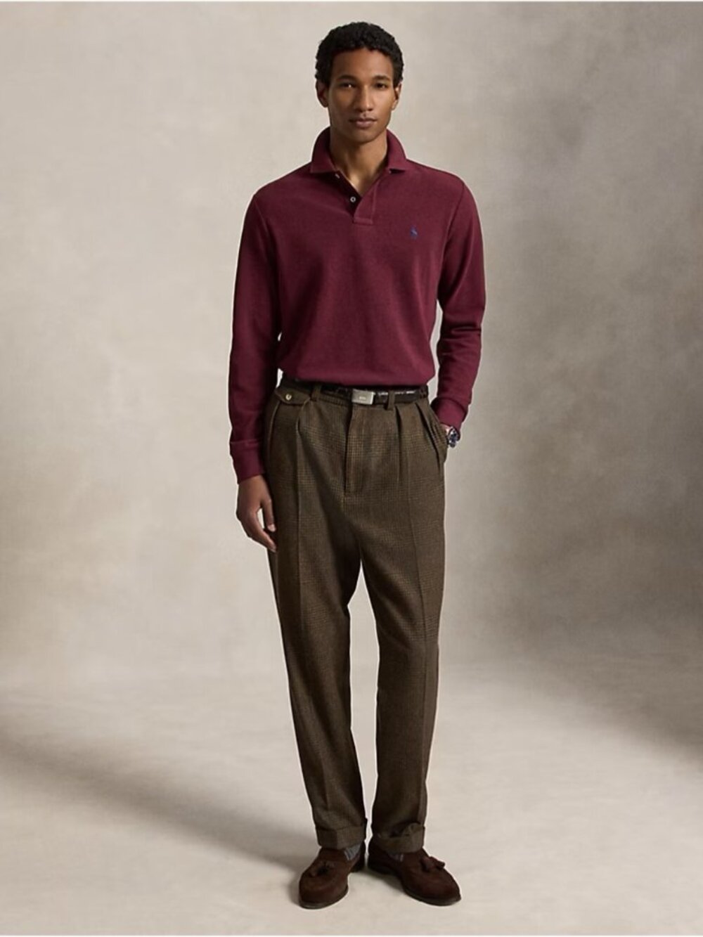 Polo Ralph Lauren Classic Fit Long Sleeve Mesh Polo Shirt Size Large Red Burgund
